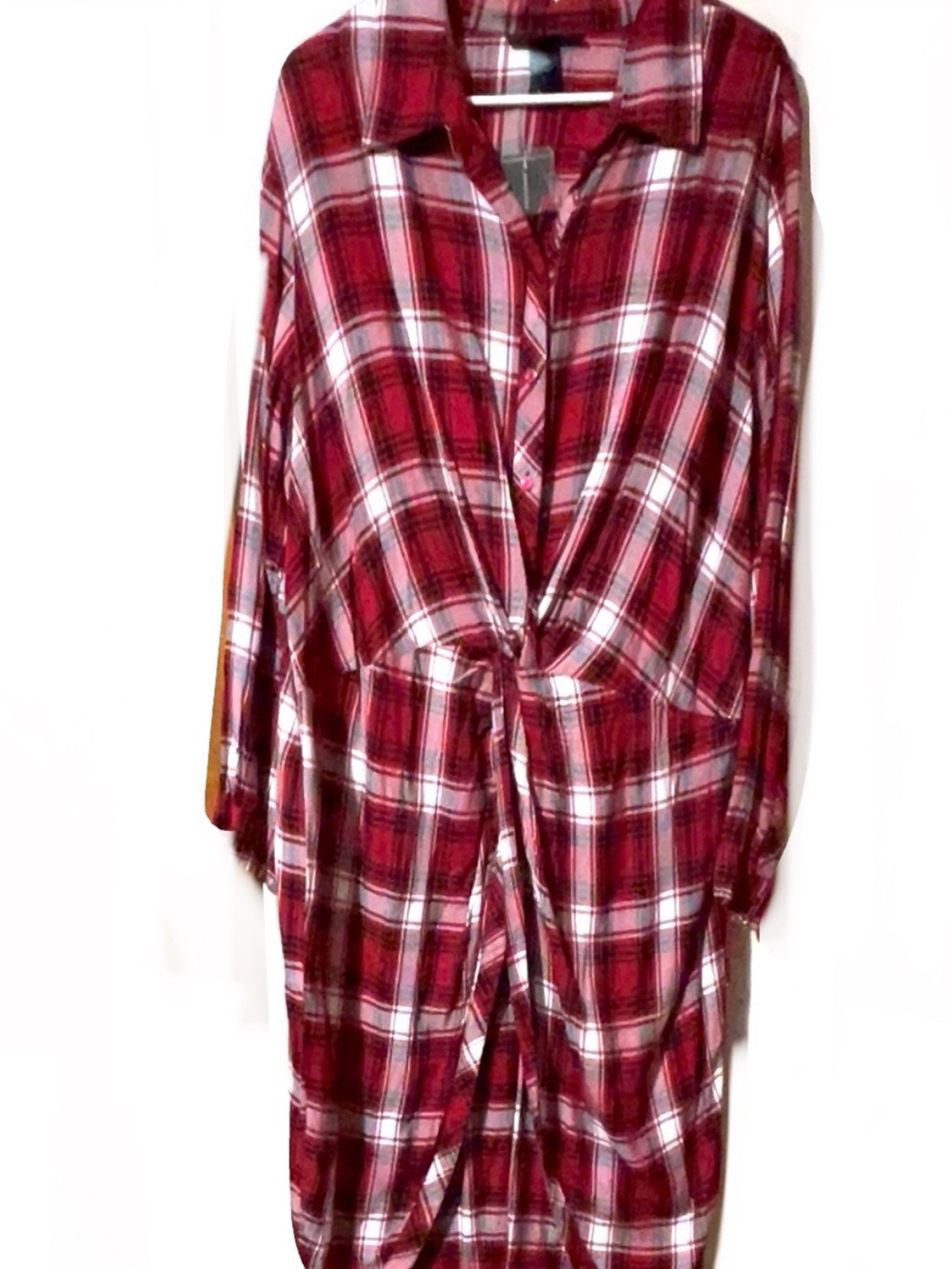 🆕❤️ASHLEY STEWART Red Plaid High Low Maxi Top❤️